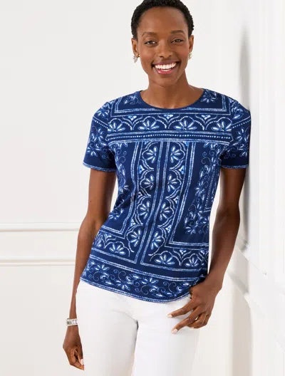 Talbots Misses - Crewneck T-shirt - Floral Batik - Ink/white - Large  In Ink,white