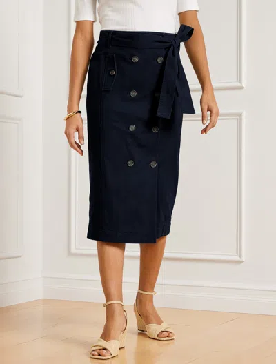 Talbots Double Breasted Twill Midi Skirt - Blue - 20