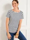 Talbots Petite - Effortless Jersey Stripe Bateau Neck T-shirt - Black/white - Xl  In Black,white