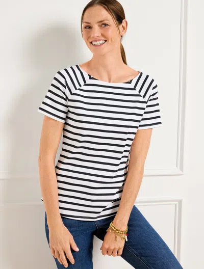 Talbots Petite - Effortless Jersey Stripe Bateau Neck T-shirt - Black/white - Xl  In Black,white