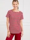 Talbots Misses - Effortless Jersey Stripe Bateau Neck T-shirt - White/sangria - Small  In White,sangria