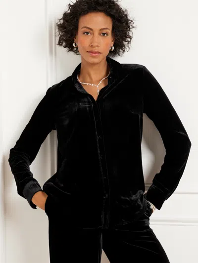 Talbots Petite - Effortless Velvet Slim Fit Button Front Shirt - Black - Xl