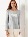 Talbots Misses - Embellished Crewneck T-shirt - Polar Bear - Grey Sky Heather - Small - 100% Cotton  In Grey Sky Heather