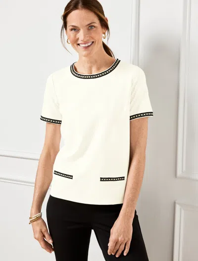 Talbots Petite - Embroidered Trim Crewneck T-shirt - Ivory - Xl