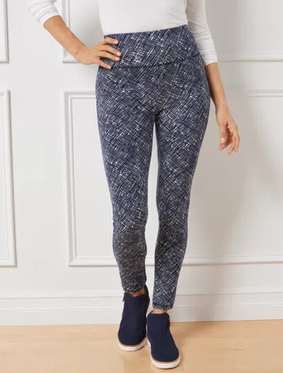 Talbots Misses - Everyday Stretch Leggings - Bias Texture - White/indigo - Xs  In White,indigo