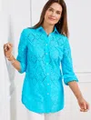 Talbots Misses - Eyelet Boyfriend Shirt - Pool Blue - Medium - 100% Cotton  In Pool Blue