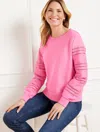 Talbots Misses - Eyelet Crewneck Sweater Pullover - Poppy Pink - Large