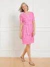 Talbots Misses - Eyelet Puff Sleeve Poplin Shirtdress - Pink Rouge - 12 - 100% Cotton  In Pink Rouge