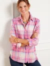Talbots Misses - Flannel Modern Classic Shirt - Jingle Bell Plaid - Ivory - Medium - 100% Cotton  In Ivory
