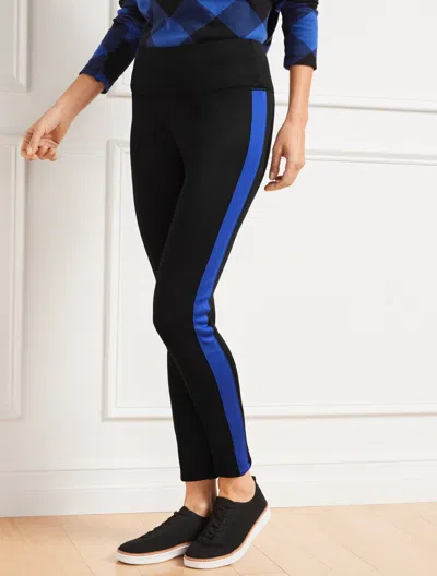 Talbots Petite - Fleece Back Leggings - Side Stripe - Black - 2xs