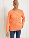 Talbots Misses - Gauze Band Collar Popover Shirt - Somerset Peach - Large - 100% Cotton  In Somerset Peach