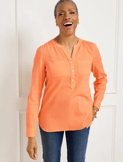 Talbots Misses - Gauze Band Collar Popover Shirt - Somerset Peach - Large - 100% Cotton