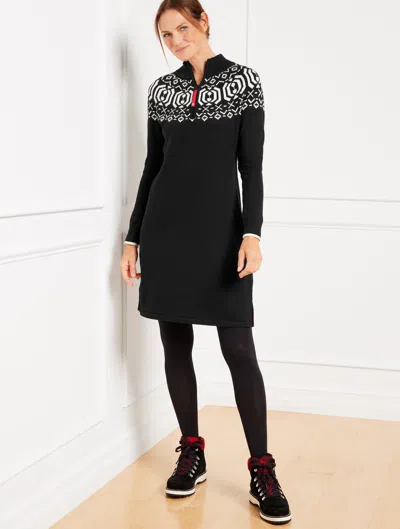 Talbots Misses - Half-zip Sweater Dress - Wintery Geo - Ivory/black - Xl  In Ivory,black