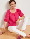 Talbots Misses - Lace Trim Square Neck Top - Azalea - Xs - 100% Cotton  In Azalea