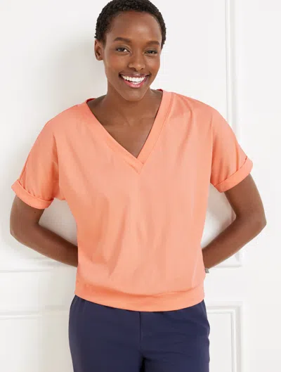 Talbots Misses - Luxe Jersey V-neck T-shirt - Coral Sand - Xl