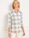 Talbots Misses - Metallic Flannel Modern Classic Shirt - Chimney Plaid - Ivory/fog Heather/silver - Xl Talbo In Ivory,fog Heather,silver