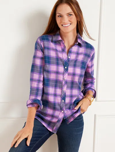 Talbots Metallic Flannel Modern Classic Shirt - Frost Bloom Plaid - Lilac Frost - 3x
