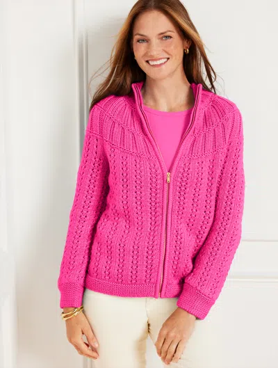 Talbots Mixed Stitch Cardigan Sweater - Stunning Pink - 3x