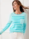 Talbots Misses - Patch Pocket Sweater - Vacation Stripe - Aqua Blue/pool Blue - Xs  In Aqua Blue,pool Blue