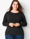 Talbots Plus Size - Long-sleeve Crewneck T-shirt Solid - Black - X