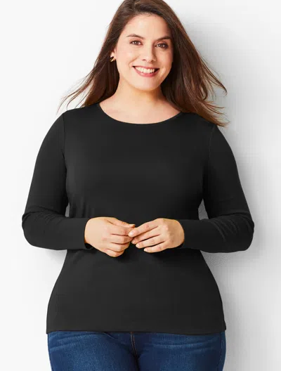 Talbots Plus Size - Long-sleeve Crewneck T-shirt Solid - Black - X