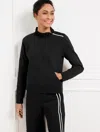 Talbots Misses - Piquã© Zip Shoulder Pullover Sweater - Black - Large