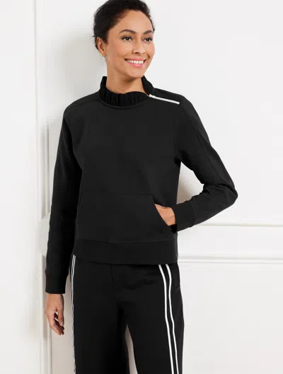 Talbots Misses - Piquã© Zip Shoulder Pullover Sweater - Black - Large
