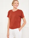 Talbots Misses - Pleat Back Short Sleeve T-shirt - Red Terra - Xl