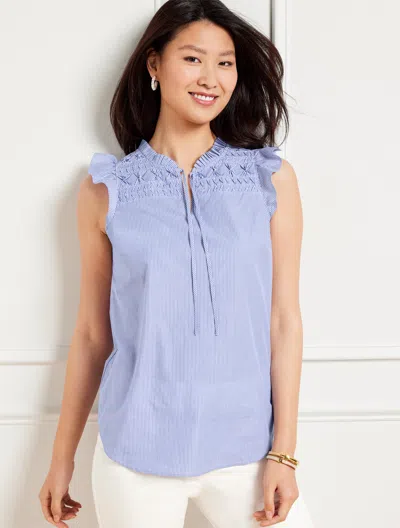 Talbots Misses - Pleated Poplin Shell Sweater - Micro Stripe - Blue/white - Medium - 100% Cotton  In Blue,white