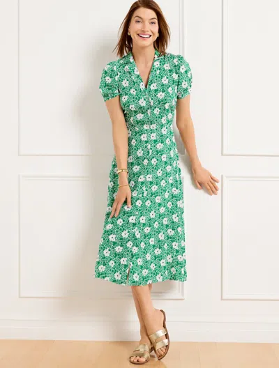 Talbots Misses - Puff Sleeve Shirtdress - Ditsy Vines - White/bright Green - 14  In White,bright Green