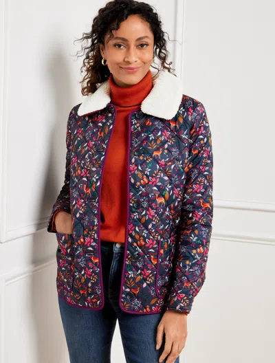 Talbots Quilted Bomber Jacket - Woodland Ditsy - Indigo - 3x