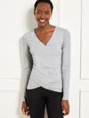 Talbots Misses - Ribbed Wrap Front Top - Grey Sky Heather - Medium