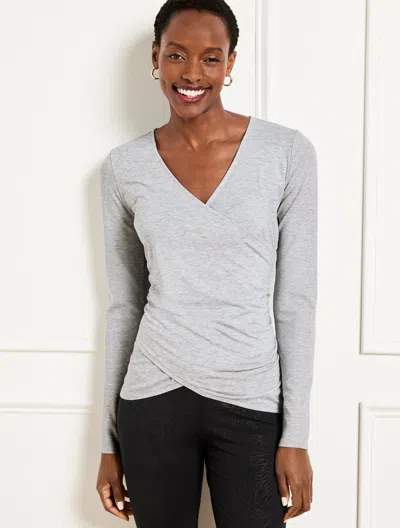 Talbots Misses - Ribbed Wrap Front Top - Grey Sky Heather - Medium  In Grey Sky Heather