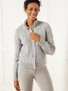 Talbots Petite - Ruffle Mockneck Cardigan Sweater - Grey Sky Heather - Large  In Grey Sky Heather