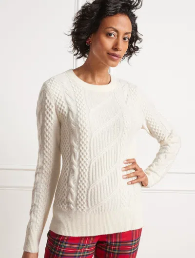 Talbots Petite - Satin Bow Cable Knit Pullover Sweater - Ivory - Xl