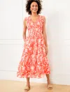 Talbots Misses - Smocked Fit & Flare Dress - Distressed Jacobean - Hot Coral/white - 12  In Hot Coral,white