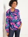 Talbots Smocked Ruffle Neck Top - Delicate Floral - Stunning Pink - 2x  In Stunning Pink