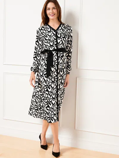 Talbots Misses - Stretch Crepe Midi Dress - Gathered Feathers - Ivory/black - 10  In Ivory,black