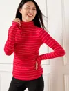Talbots Misses - Supersoft Jersey Turtleneck T-shirt - Metallic Stripe - Red/silver - Xs  In Red,silver