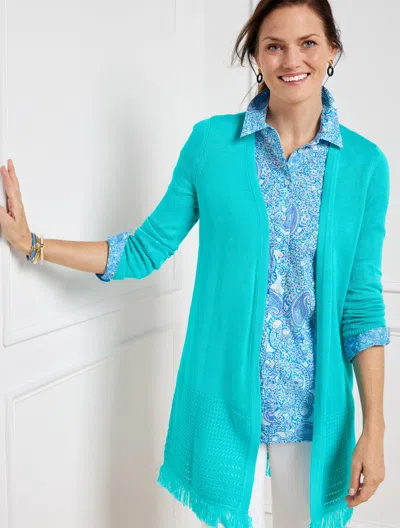 Talbots Plus Size - Textured Fringe Open Front Cardigan Sweater - Aqua Breeze - 1x