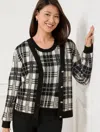 Talbots Misses - V-neck Cardigan Sweater - Bold Plaid - Black/ivory - Xs  In Black,ivory