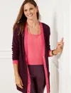 Talbots Misses - V-neck Cardigan Sweater - Tipped - Rich Burgundy/honeysuckle - Large  In Rich Burgundy,honeysuckle
