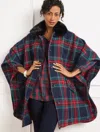 Talbots Misses - Wool Blend Cape - Plaid - Indigo - L/xl  In Indigo