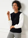 Talbots Petite - Woven Sleeve Pullover Sweater - Black - Large