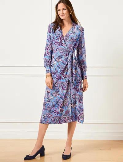 Talbots Misses - Wrap Shift Dress - Blooming Paisley - Blue Wave - 14