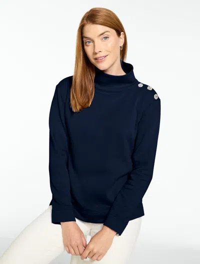 Talbots Mixed Button Mockneck Sweatshirt - Blue - Xs