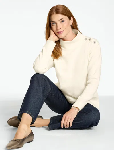 Talbots Mixed Button Mockneck Sweatshirt - Ivory - Xs