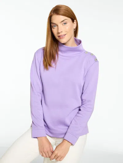 Talbots Mixed Button Mockneck Sweatshirt - Passionflower - Xs
