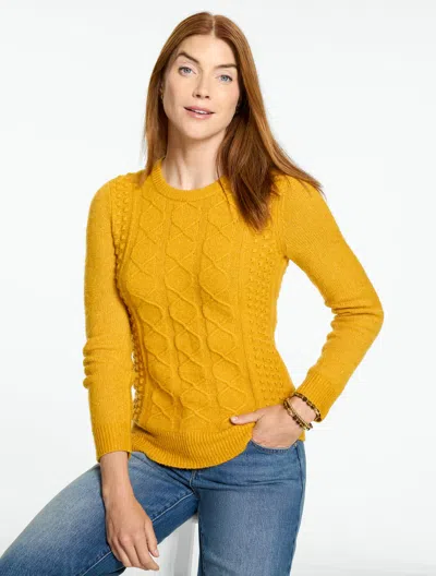 Talbots Mixed Cable Knit Crewneck Sweater - Amber Gold - Xs