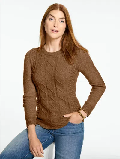 Talbots Mixed Cable Knit Crewneck Sweater - Caramel - Xs